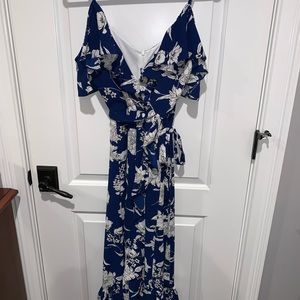 Aqua Navy/White Flower Dress